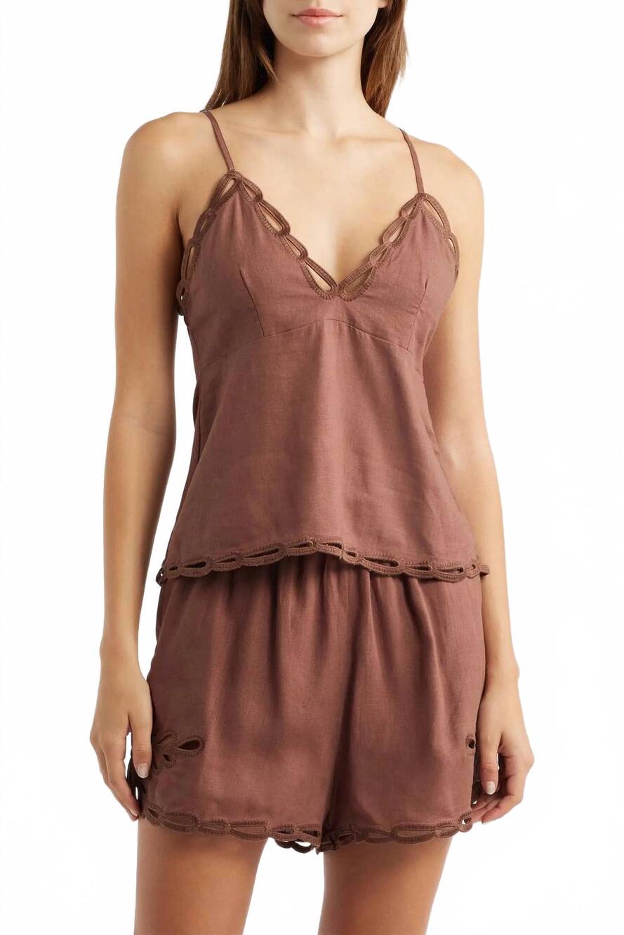 NEW DELUC comte embroidered trim camisole in chocolate